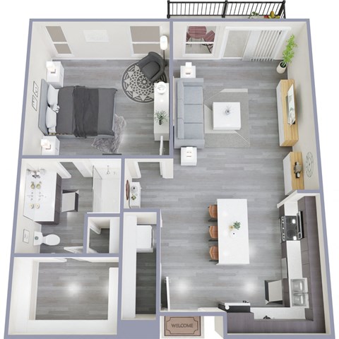 Floor plan for 1 bed, 1 bath, 700 sqft