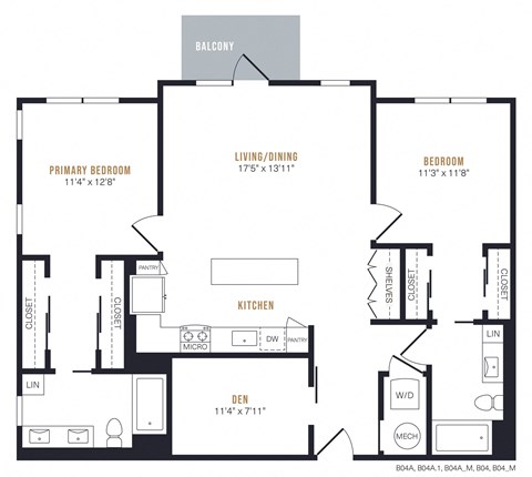 Floor plan for 2 beds, 2 baths, 1309 sqft