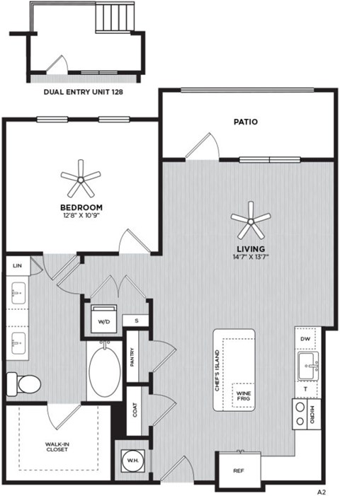 Floor plan for 1 bed, 1 bath, 810 sqft