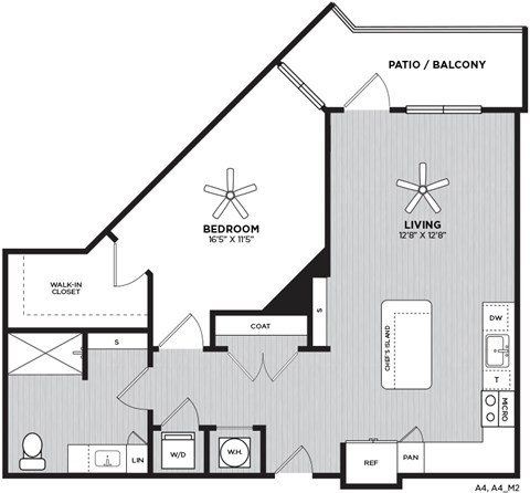 Floor plan for 1 bed, 1 bath, 815 sqft