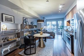 Seattle apartment for rent - Alexan 100 Apartments Model Living Room, Dining Room, and Kitchen