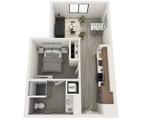 Floor plan for 1 bed, 1 bath, 665 sqft