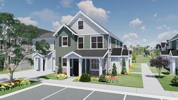 Killeen apartment for rent - A rendering of a modern house with a front yard and landscaping.