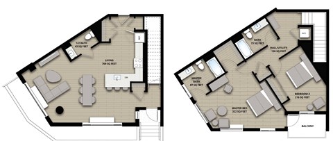 Floor plan for 2 beds, 2.5 baths, 1648 sqft