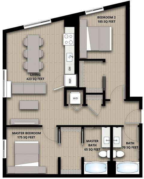Floor plan for 2 beds, 2 baths, 918 sqft