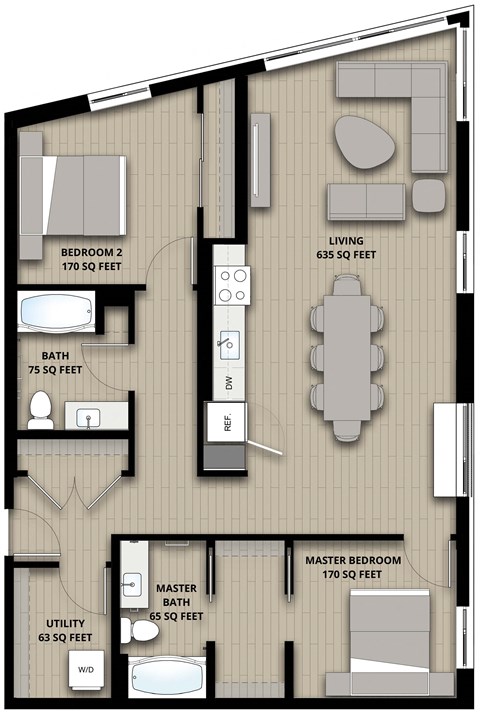 Floor plan for 2 beds, 2 baths, 1178 sqft