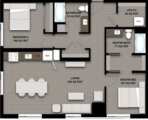 Floor plan for 2 beds, 2 baths, 1080 sqft