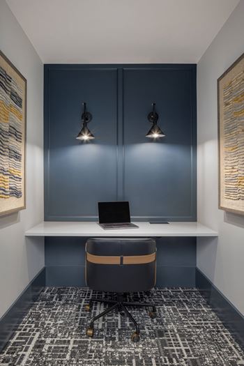 Business lounge with conference center and private co-working spaces