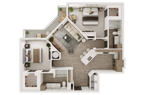 Floor plan for 2 beds, 2 baths, 1205 sqft