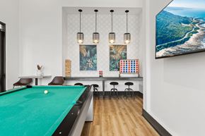 San Antonio apartment for rent - A pool table is in the middle of a room with a bar and a picture on the wall.