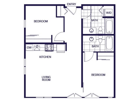 Floor plan for 2 beds, 2 baths, 776 sqft