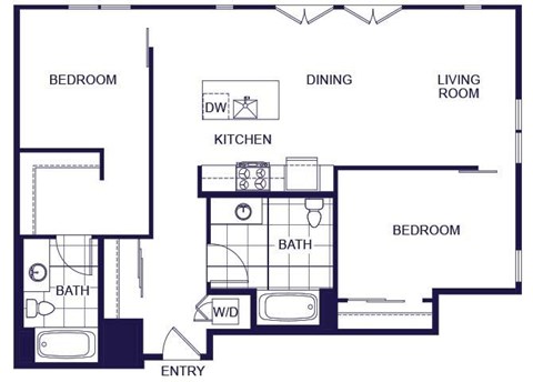 Floor plan for 2 beds, 2 baths, 972 sqft