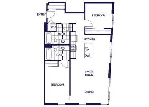 Floor plan for 2 beds, 2 baths, 1003 sqft