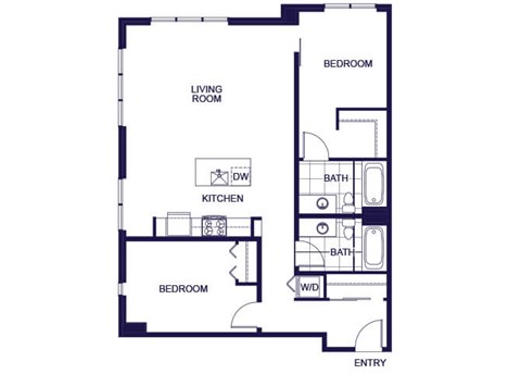 Floor plan for 2 beds, 2 baths, 1003 sqft