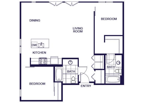 Floor plan for 2 beds, 2 baths, 1010 sqft
