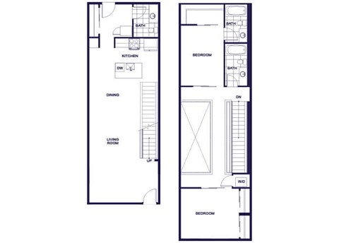 Floor plan for 2 beds, 2.5 baths, 1234 sqft