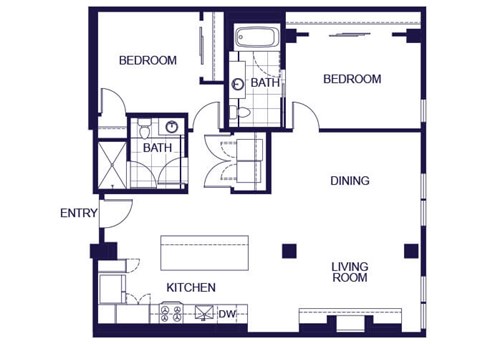 Floor plan for 2 beds, 2 baths, 1250 sqft