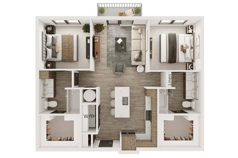 Floor plan for 2 beds, 2 baths, 994 sqft