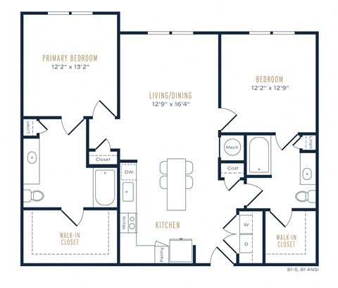 Floor plan for 2 beds, 2 baths, 1190 sqft
