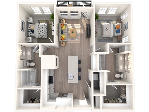 Floor plan for 2 beds, 2 baths, 1125 sqft