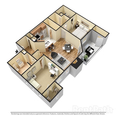Floor plan for 2 beds, 2 baths, 1051 sqft