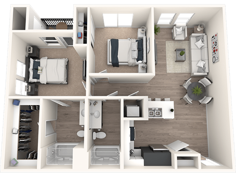Floor plan for 2 beds, 2 baths, 1020 sqft