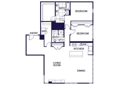Floor plan for 2 beds, 2.5 baths, 1900 sqft