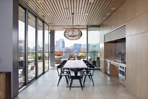 Portland apartment for rent - Clubhouse with large dining table at Block 17 Apartments in the Pearl District in Portland, Oregon.