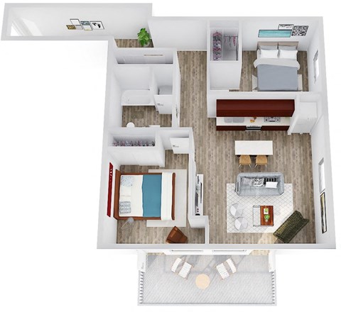 Floor plan for 2 beds, 1 bath, 1040 sqft