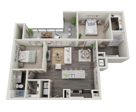Floor plan for 2 beds, 2 baths, 1132 sqft