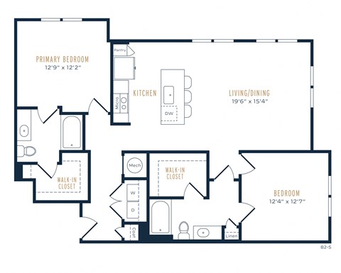 Floor plan for 2 beds, 2 baths, 1226 sqft