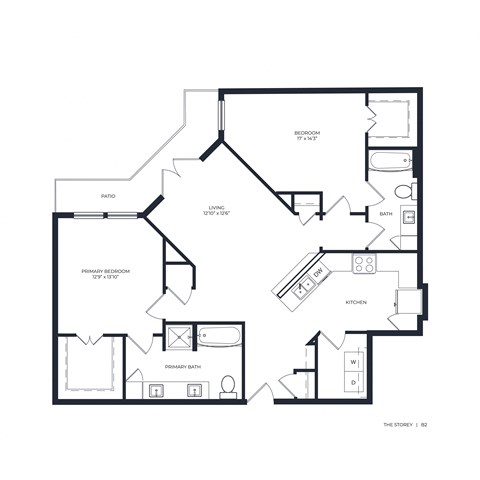 Floor plan for 2 beds, 2 baths, 1238 sqft