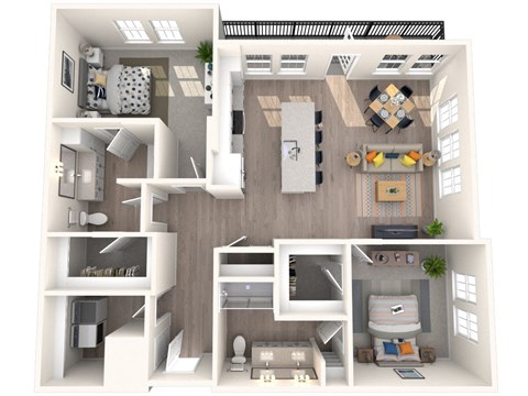 Floor plan for 2 beds, 2 baths, 1288 sqft
