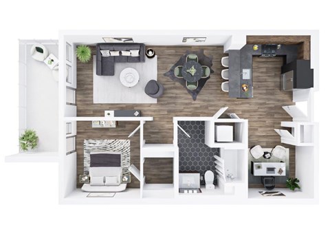 Floor plan for 1 bed, 1 bath, 940 sqft