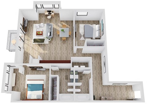 Floor plan for 2 beds, 2 baths, 1033 sqft