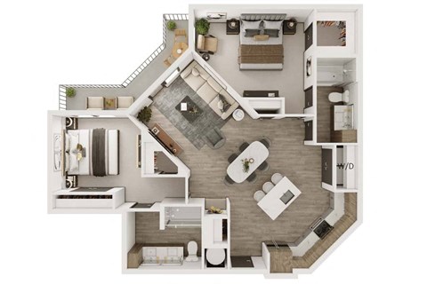 Floor plan for 2 beds, 2 baths, 1180 sqft