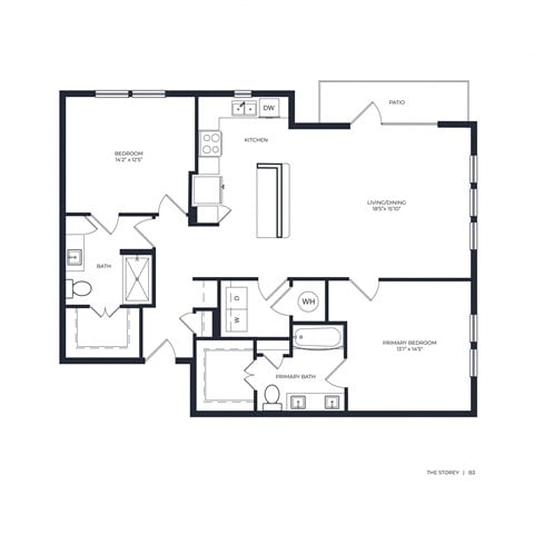 Floor plan for 2 beds, 2 baths, 1276 sqft
