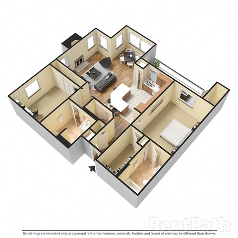 Floor plan for 2 beds, 2 baths, 1173 sqft