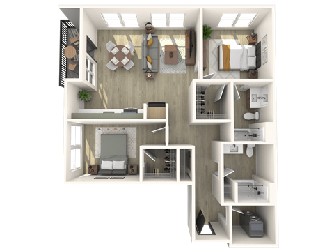 Floor plan for 2 beds, 2 baths, 1007 sqft