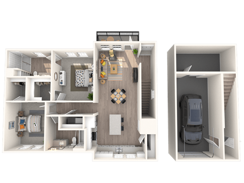 Floor plan for 2 beds, 2 baths, 1301 sqft