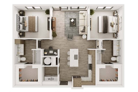 Floor plan for 2 beds, 2 baths, 1205 sqft