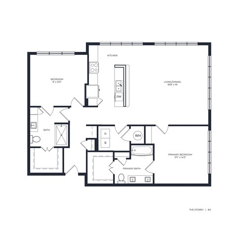Floor plan for 2 beds, 2 baths, 1346 sqft