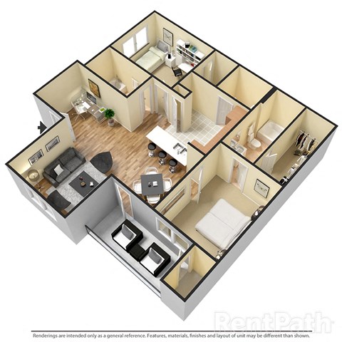 Floor plan for 2 beds, 2 baths, 1186 sqft