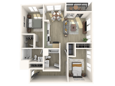 Floor plan for 2 beds, 2 baths, 1068 sqft