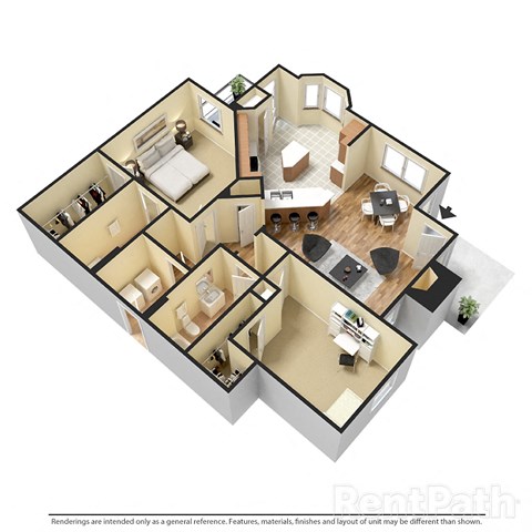 Floor plan for 2 beds, 2 baths, 1220 sqft