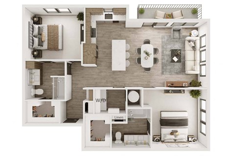 Floor plan for 2 beds, 2 baths, 1276 sqft