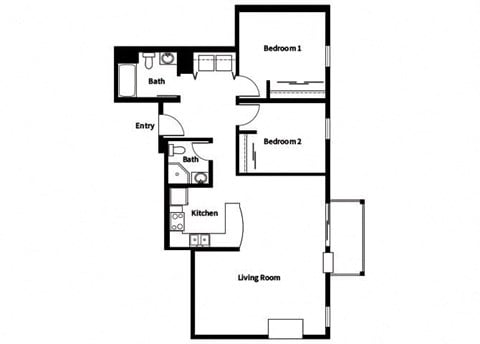 Floor plan for 2 beds, 2 baths, 1012 sqft