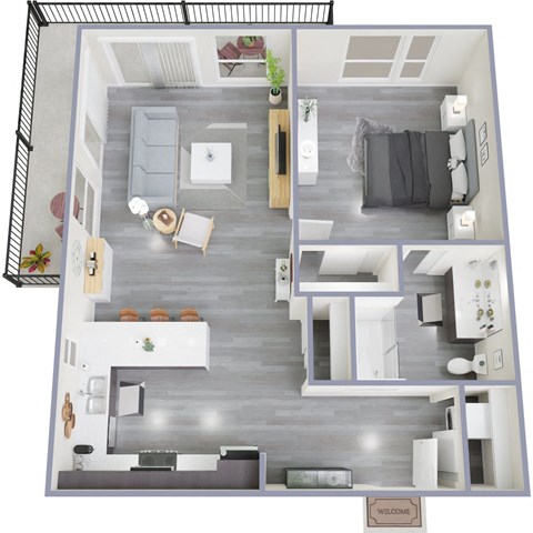 Floor plan for 1 bed, 1 bath, 766 sqft