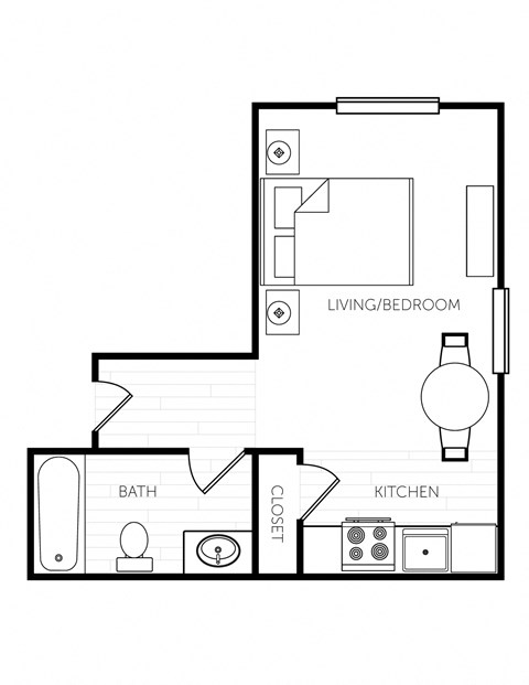 Floor plan for studio, 1 bath, 260 sqft