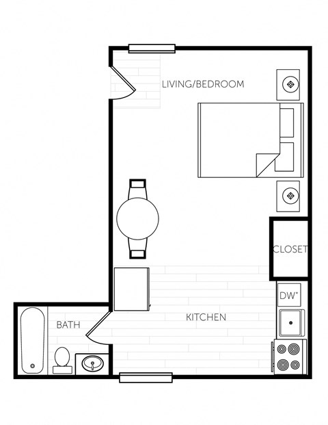 Floor plan for studio, 1 bath, 242 sqft